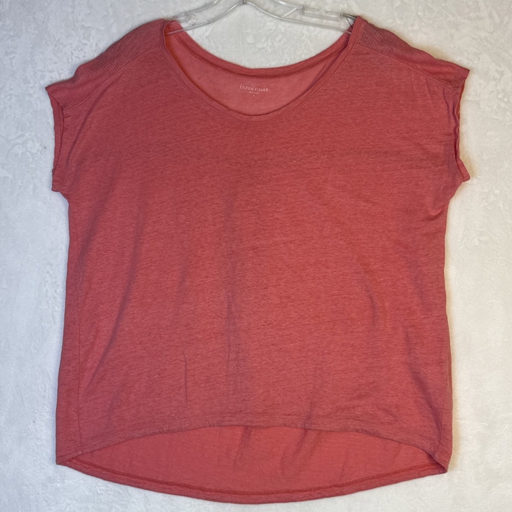 Eileen Fisher Top Womens Small Orange Linen Cotton Lightweight Knit Pullover